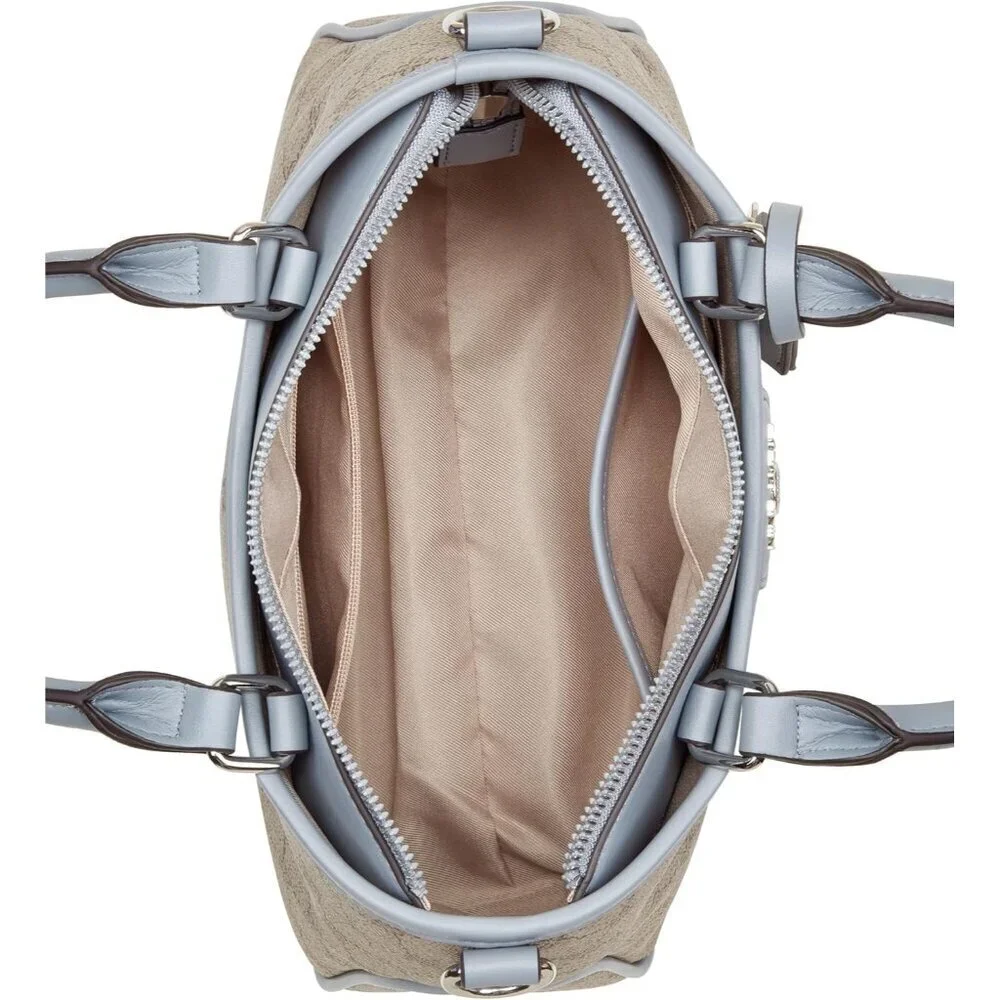 Small Cotton Blend Satchel Womens Zipper Closure Multiple Pockets